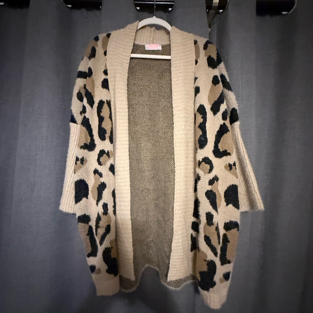 Leopard Print Open Front Sweater